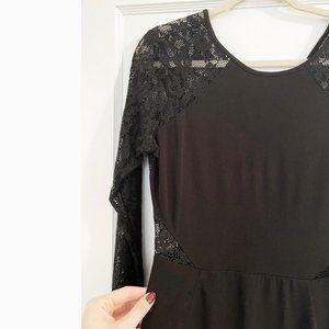 Black long sleeve skater dress with lace back